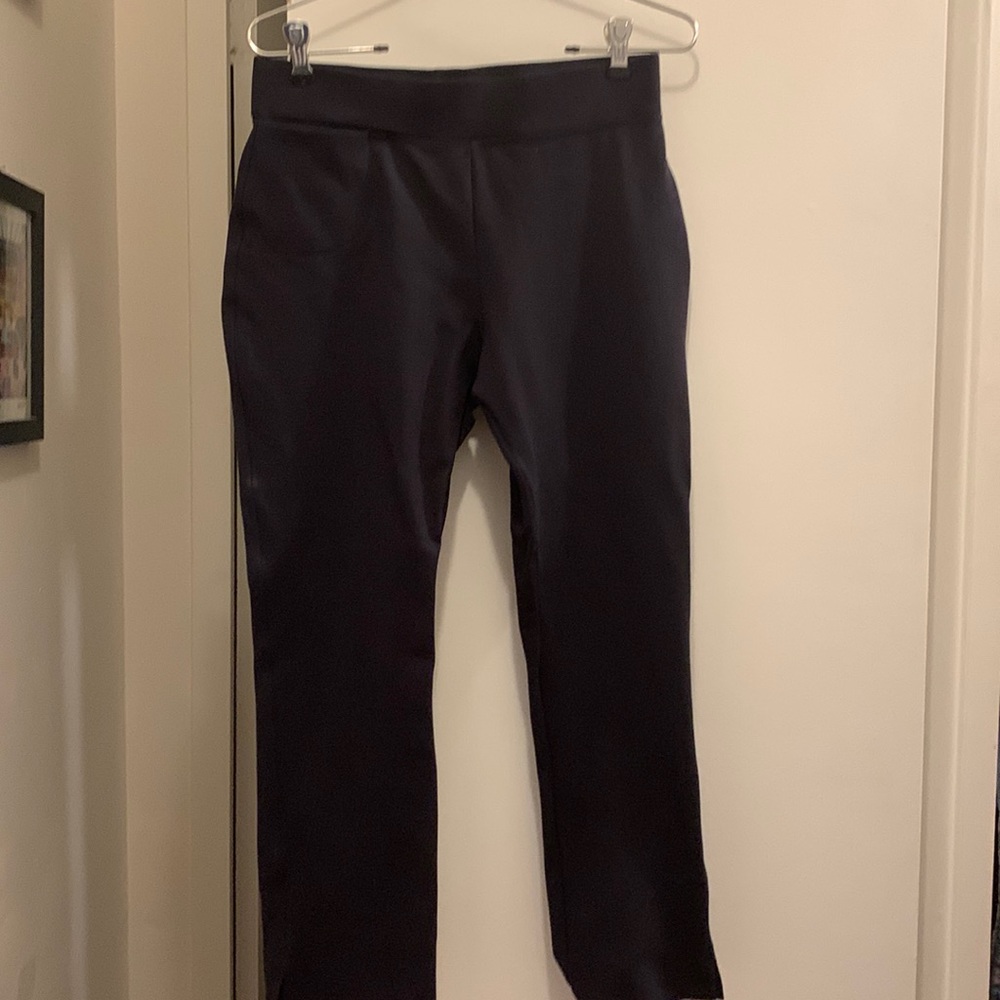 Ultra - Stretch Ponte Kick Flare pant in navy by Quince - stretchy & comfy